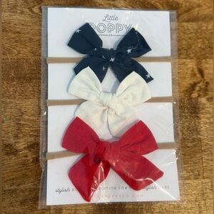 Little Poppy Co. Girls' Navy Star, White & Red Bow Headband Set NEW
